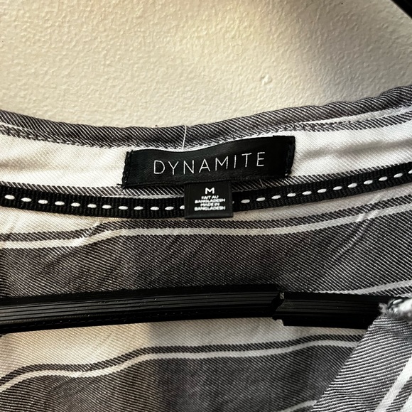 Dynamite Striped Short Sleeve Button Up Blouse - Picture 2 of 5